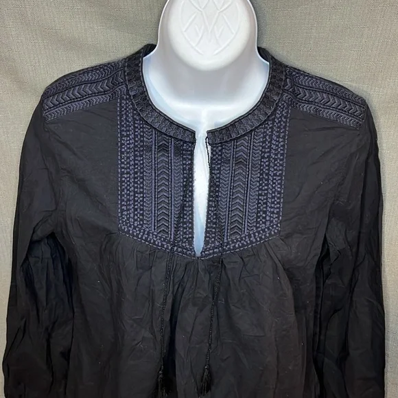J Crew Embroidered Bib Peasant Top in Black, size 4 - Picture 5 of 11